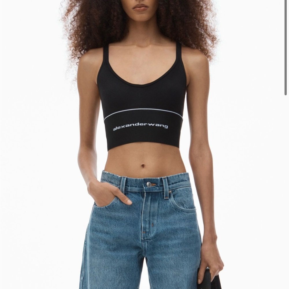 Alexander Wang logo elastic bra in ribbed jersey